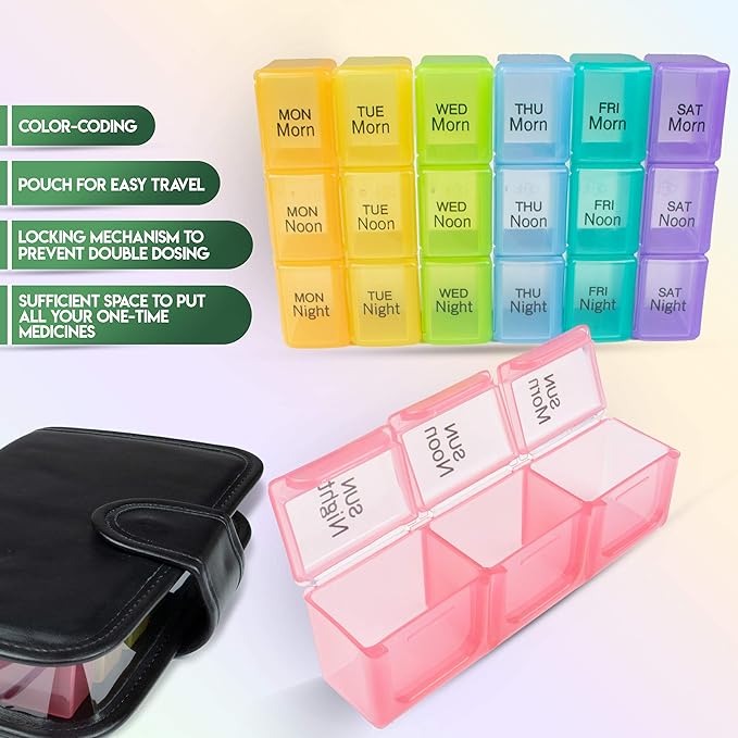 Pill Organizer 3 Times A Day, Pill Box, Medicine Organizer, Weekly Pill Organizer, Pill Container, Vitamin Organizer, Travel Pill Container, Medication Organizer Pill Holder, Small Pill Organizer