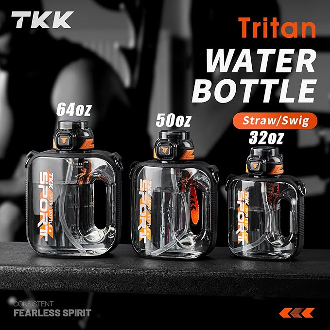 TKK 50oz Half Gallon Hydration Jug with Straw - BPA Free Tritan, Dishwasher Safe Large Capacity Plastic Water Bottle for Gym,Yoga,Travel,Camping & Outdoor