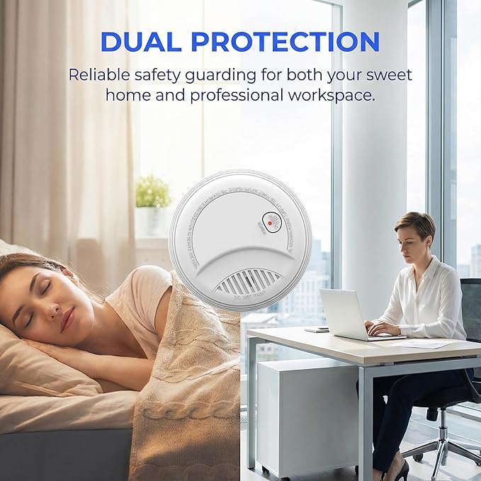 1 Pack Photoelectric Smoke Detector with 9V Battery Included Smoke Alarm, 10-Year Sensor, Test/Silence Button, Low Battery Warning, Easy Mount, Fire Alarm for Home Bedroom Living Room