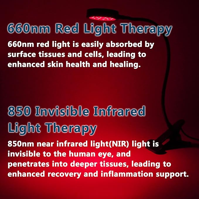 Red Light Therapy Lamp with Adjustable Gooseneck - 660nm & 850nm Dual Wavelength, USB-Powered, with Timer for Home Use