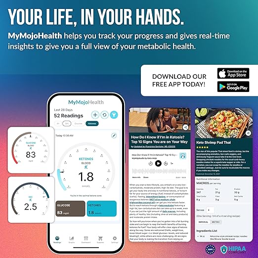 Keto-Mojo GK+ Glucose & Ketone Testing Kit with 140 Test Strips – Advanced Bluetooth Meter with Free App for Ketosis Diabetes & Metabolic Support – Includes 70 Glucose + 70 Ketone Strips