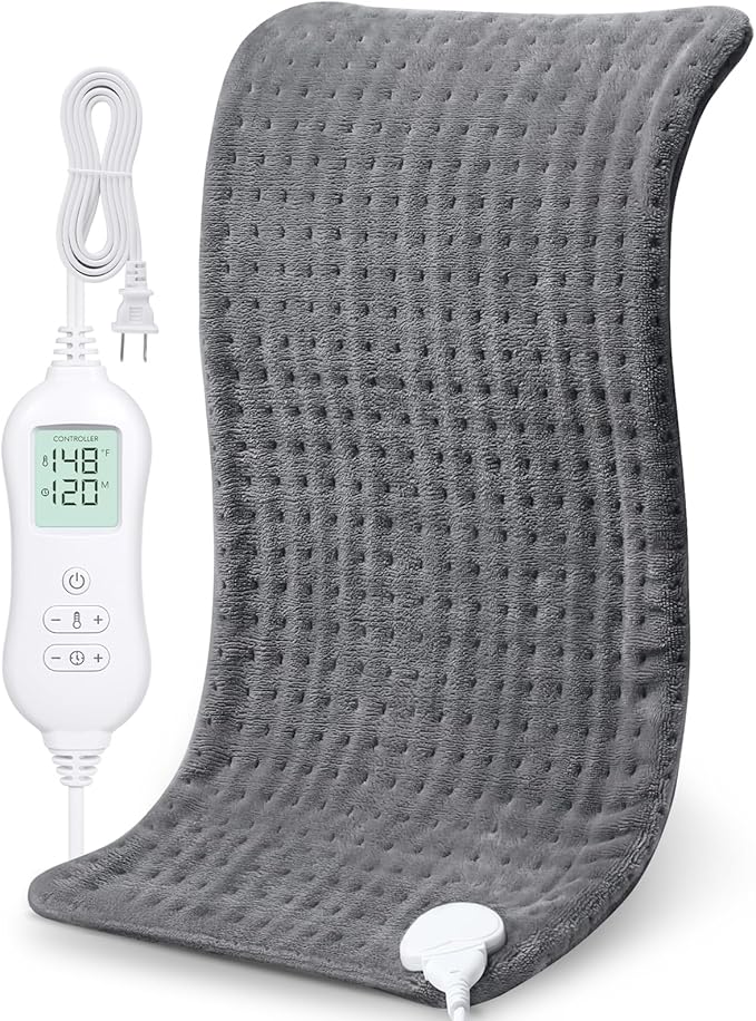 NOWWISH Heating Pad for Back Pain Relief & Period Cramps, 12x24 Inches Electric Heating Pad with 10 Heat Settings, Timer and Auto Shut-Off, Machine Washable, Mothers Day Gifts for Mom Women, Grey