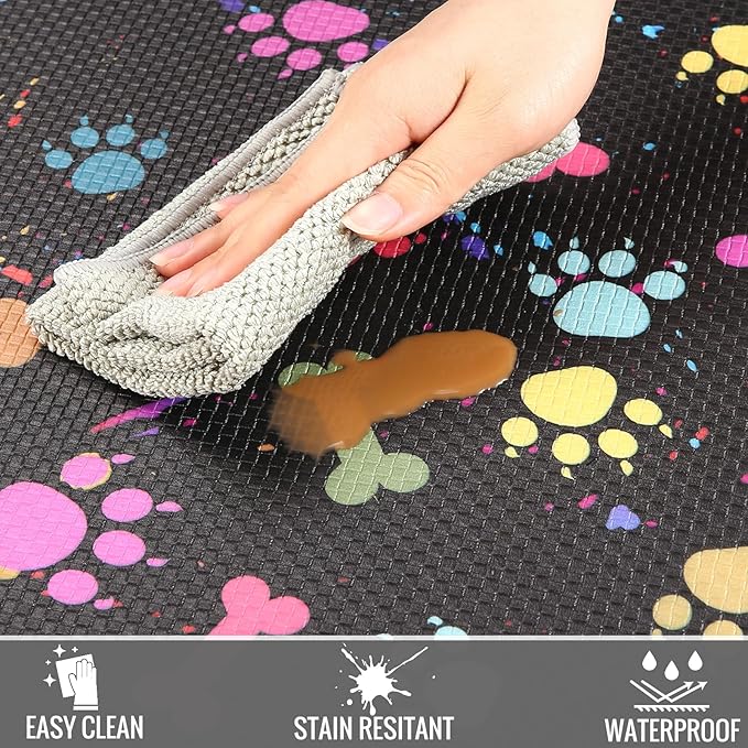 Farmhouse Kitchen Mats Cushioned Anti Fatigue Mats for Kitchen Floor Waterproof Kitchen Mats and Rugs Comfort Standing Mat for Kitchen, Laundry Room, Colorful Dog Paw and Bone(Black/Multicolor)