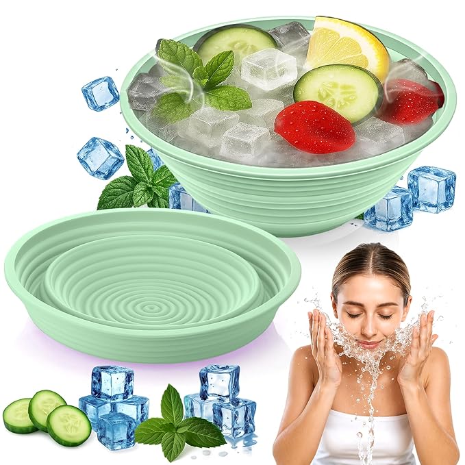 XANGNIER Face Bowl for Ice – Collapsible Silicone Facial Ice Bath Bowl for Cold Plunge Therapy, Skin Tightening & Acne Relief – Portable Spa Tool for Home & Travel, Green