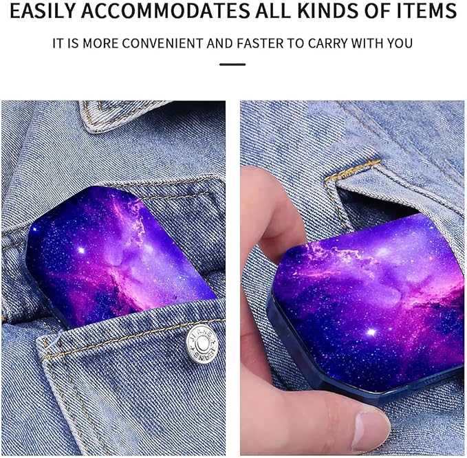This Portable Purple Nebula Starry Sky Pattern 6-Compartment Pillbox Can Be Placed in A Pocket Or Wallet to Store Vitamins, Medicines Fish Oil Health Supplements Other Medications.