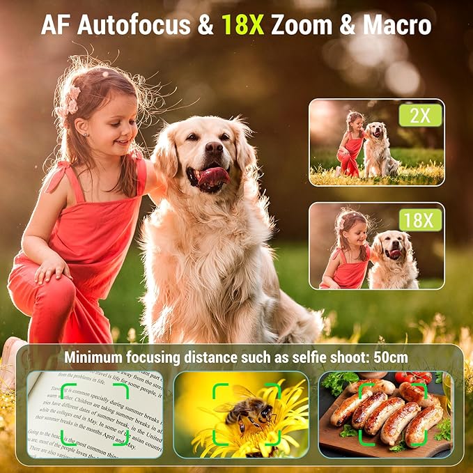 Digital Camera, 4K 64MP Cameras for Photography, 270°Flip Screen Vlogging Camera, Autofocus, Flash, 18X Zoom, 2 Batteries, 64GB Card, Point and Shoot Digital Cameras for Kids Teens, Pink