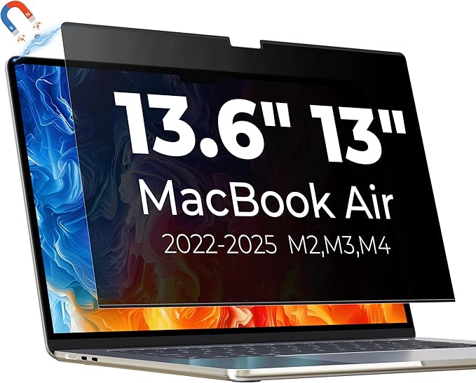 Panclincy Magnetic Privacy Screen Protector Compatible with Macbook Air 13.6/13 Inch (2022-2026, M2, M3, M4, M5), Removable Matte Anti Blue Light & Glare Protector Private Security Filter for 13.6inch Mac Laptop Shield