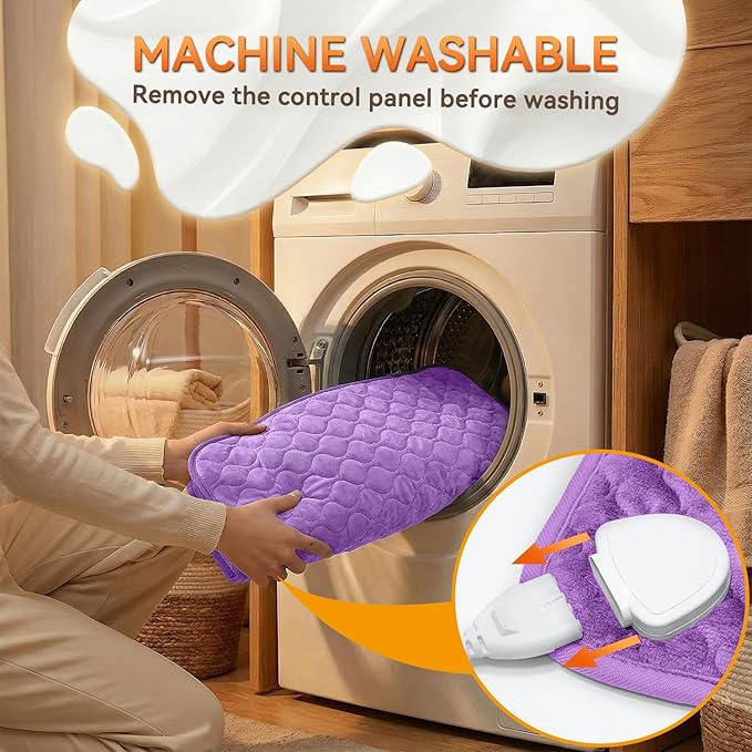 King Size Heating Pad for Back Pain 32"x24" Extra Large Electric Heating Pad for Period Cramps Relief & Body Neck Shoulder Auto Shut Off Heat Pad Temperature Settings Machine Washable Purple