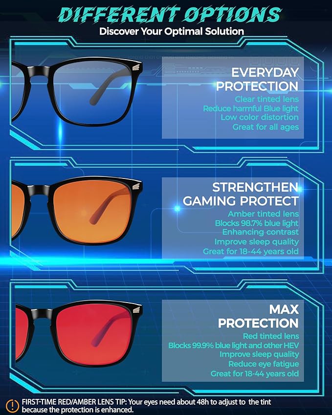 2 Packs Professional Sleep Glasses with 97.6% Blue Light Blocking Dual AR Coatings Clear Lens, Computer Gaming Glasses for Men Women, Anti Fatigue & Eye Strain