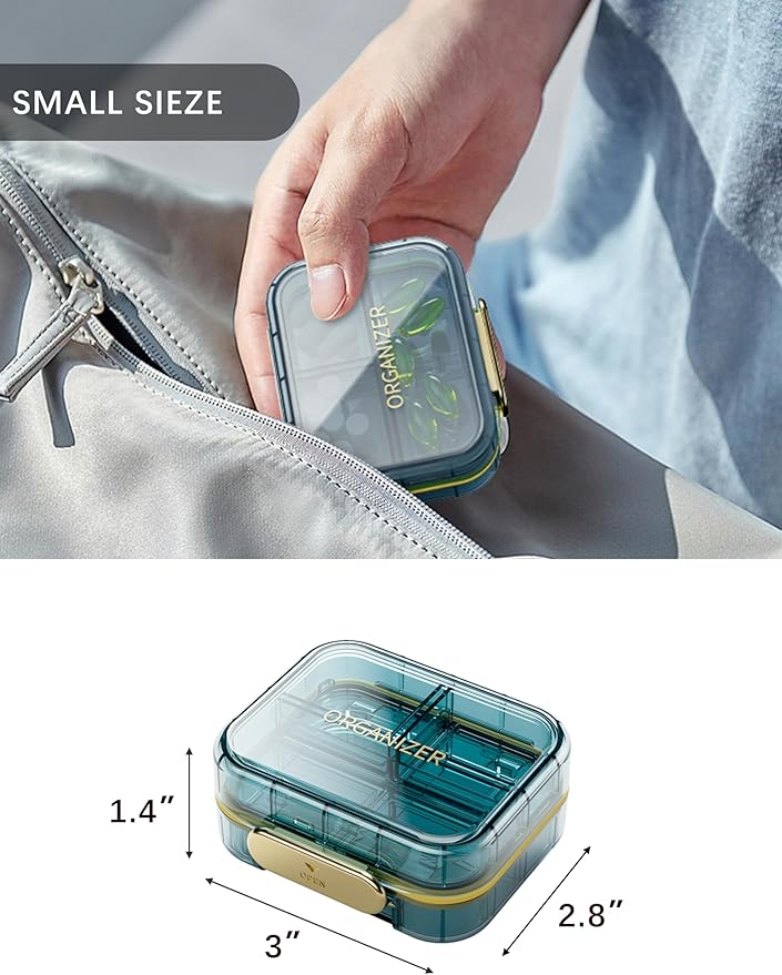 1 Pack Travel Pill Organizer, 7 Compartments Pill Box, Daily Portable Pill Case to Hold Vitamins, 3 Inches Pill Container for Pocket Purse Medicine Organizer