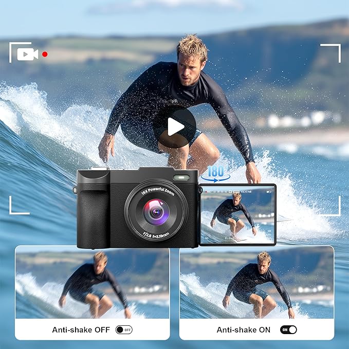 4K Digital Camera for Photography Auto-Focus, Compact 50MP Camera with 180° Flip Screen, 16X Digital Zoom, Camara Fotografica with 32GB Card – Great for Vlogging and Learning Photography