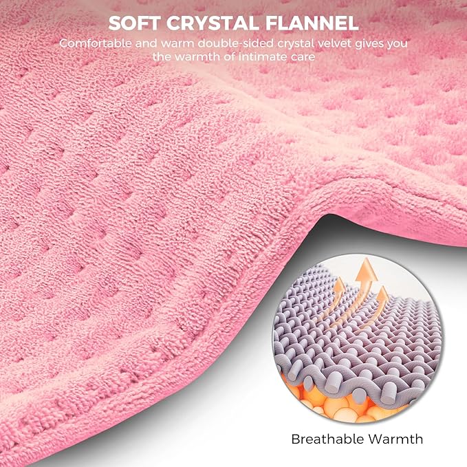 NOWWISH Heating Pad for Back Pain Relief & Period Cramps, 12x24 Inches Electric Heating Pad with 10 Heat Settings, Timer and Auto Shut-Off, Machine Washable, Mothers Day Gifts for Mom Women, Pink