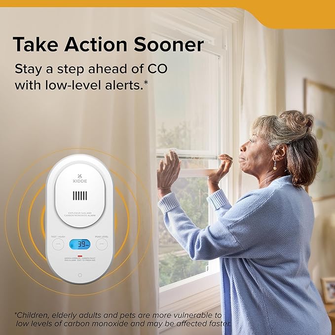 Kidde Carbon Monoxide + Explosive Gas, Natural Gas & Propane Alarm, Plug-in with AA Battery Backup, Digital Backlit Display, 85 dB Alarm, Rotating Plug, LED Status Indicators, 5th Edition, COPDLG