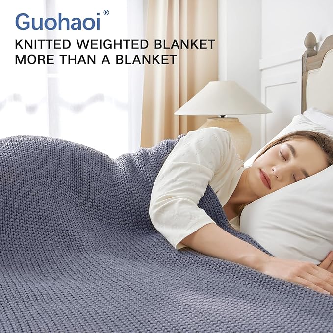 Guohaoi Knitted Weighted Blanket Kids (Light Grey 50"x60" 5lbs) No Beads Cooling Heavy Blanket, Home Decor Breathable Chunky Knit Throw Blanket for All-Season Use