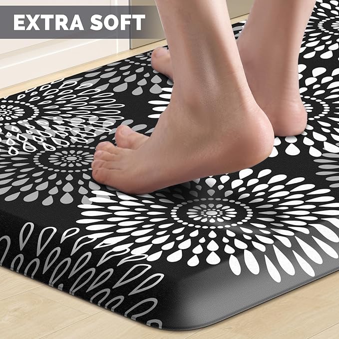 LuxStep Kitchen Mat Waterproof Kitchen Rugs for Floor Cushioned Anti-Fatigue Mat Non-Slip Standing Desk Mat Comfort Floor Mats for House Sink Office 17.3" x 39" Black