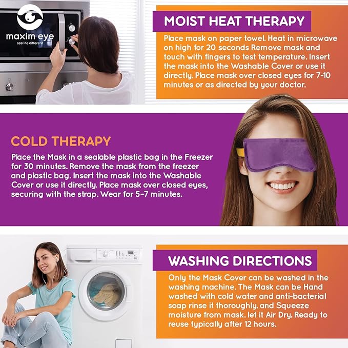 Eye Compress Moist Heat Eye Mask for Dry Eyes - Microwave Eye Mask - Washable and Reusable Heated Eye Mask - Refreshes Eye, Aids in Reducing Migraine, Sinus, and Headaches - by Maxim Eye