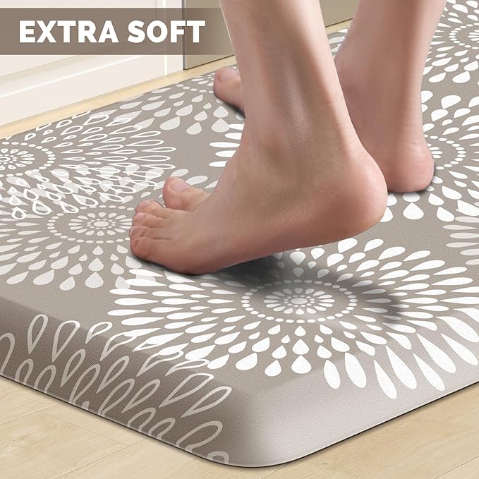 LuxStep Kitchen Mat Waterproof Kitchen Rugs for Floor Cushioned Anti-Fatigue Mat Non-Slip Standing Desk Mat Comfort Floor Mats for House Sink Office 17.3" x 60" Khaki