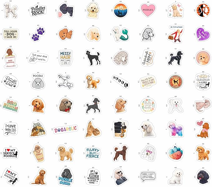 100Pcs Poodle Stickers for Water Bottle, Laptop - Poodle Gifts, Party Supplies & Decorations - Dog Stickers and Decals - Gift for Women & Men