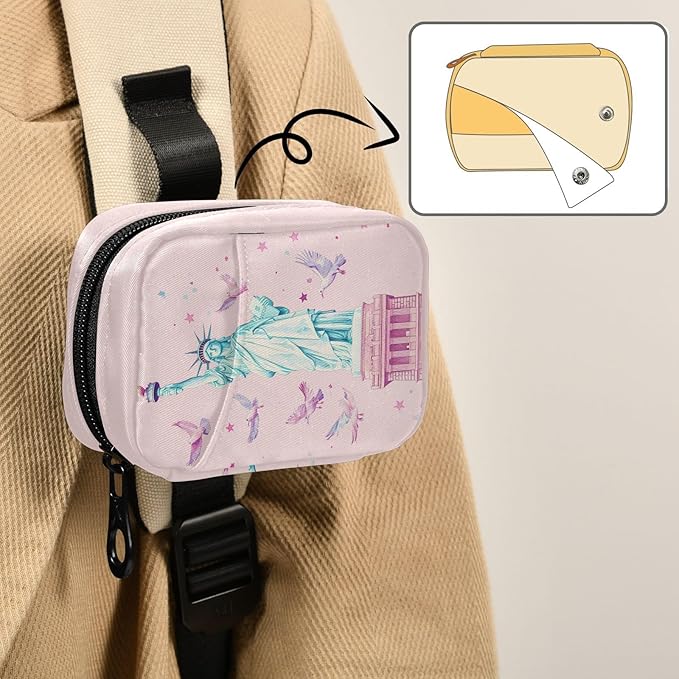 The Statue of Liberty Stars and Doves Pink Travel Pill Organizer Case Box Container Weekly Portable Vitamin Medicine Holder Storage Bag with Zipper Removable