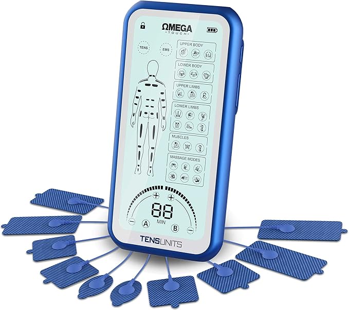 OMEGA Touch TENS Unit & Muscle Stimulator Combo Unit, 24 Modes for Pain and Muscle Relief, Rechargeable Pulse Massager with Electrodes Pads…