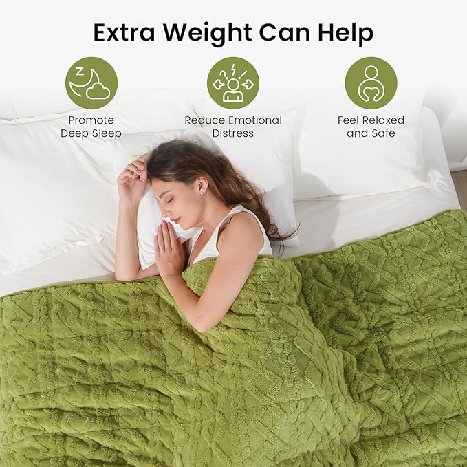 Drewin Weighted Blanket Twin Size 15 lbs, Cozy Jacquard Sherpa Weighted Blankets for Adults for Winter, Comfortable Sofa Bed Blanket for Sleeping Natural and Calming, 48 x 72 inches, Grass Green