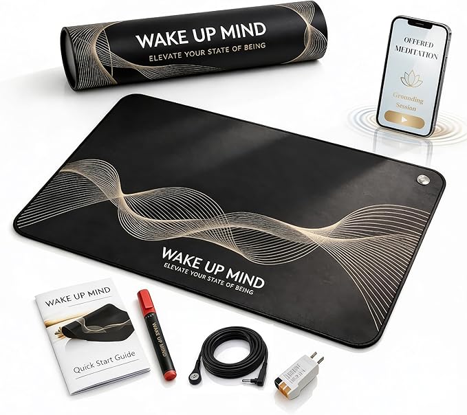 Grounding Mat for Feet – Indoor Conductive Earthing Mat for Desk, Floor or Bed – Non-Electric Passive Grounding Pad with Outlet & Tester.