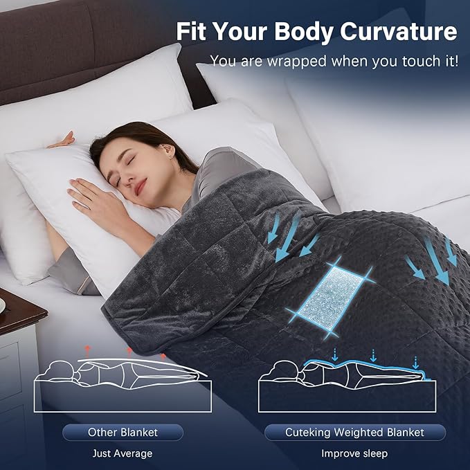 CuteKing Weighted Blanket - Weighted Blanket with Premium Glass Beads - Heavy Blanket Crystal Velvet for Comfort Sleep - Thick Blanket All Season (15lbs, 48"x72", Grey Bubble)