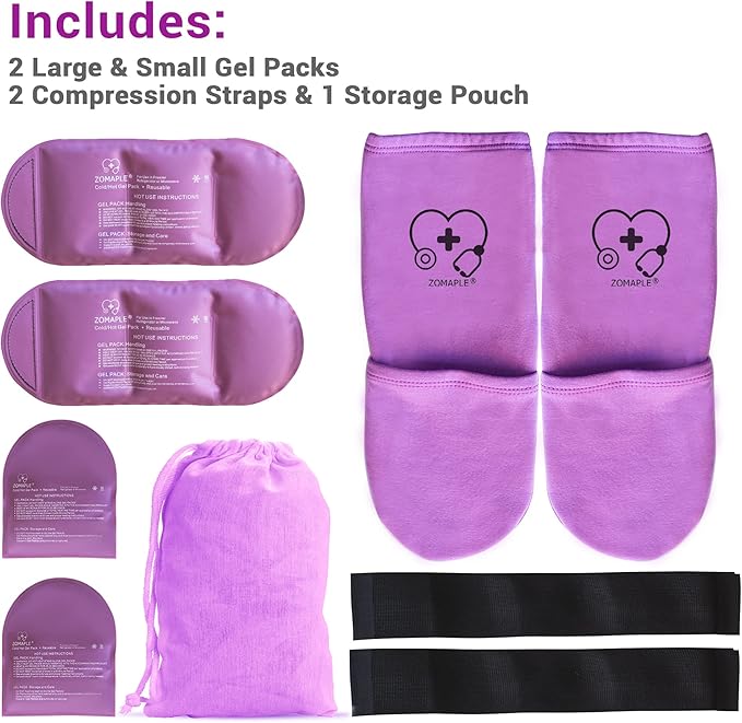 Zomaple Cold Therapy Socks for Feet with 2 Reusable Gel Ice Packs, Cooling Socks for Hot Feet & Swelling Relief, Adjustable Compression Ice Pack Wrap for Plantar Fasciitis, Neuropathy & Foot Pain