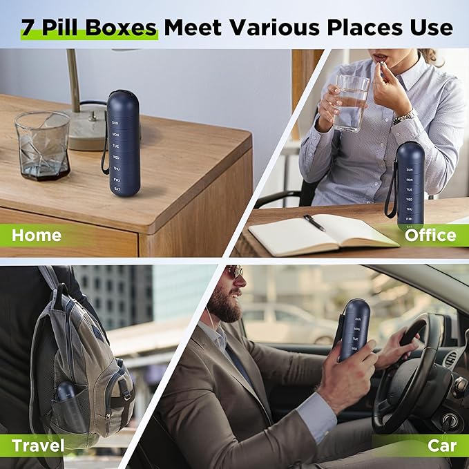 Zannaki Metal Moisture Proof Weekly Pill Organizer, Stackable Aluminum Alloy BPA Free Travel Hiking 7 Day Pill Box Case Waterproof and Large Compartment to Hold Pills, Vitamins, Fish Oil, Supplements