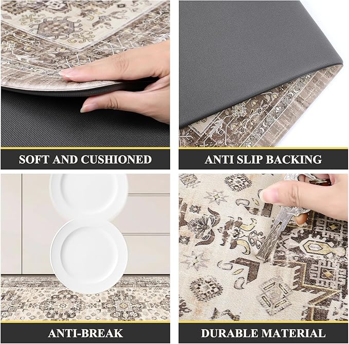Pauwer Anti Fatigue Kitchen Mat Set of 2 Non Slip Kitchen Mats for Floor Cushioned Kitchen Rugs Comfort Standing Mat Farmhouse Waterproof PVC Foam Kitchen Floor Mat Runner