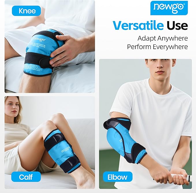 NEWGO Ice Pack for Knee Injuries Reusable, Knee Ice Pack Wrap Around Entire Knees for Replacement Surgery Recovery, Gel Cold Pack Wrap for Meniscus Tear, ACL, Swelling Pain Relief - Light Blue