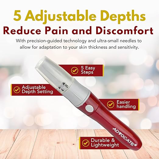 Advocate Lancing Device, Easy-to-Use Lancet Device for Diabetes Testing, Engineered to Reduce Pain, Provides Consistent Blood Samples, Depth Adjustable Lancet Pen, for Diabetics and Caregivers