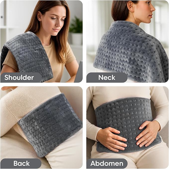 Heating Pad,Electric Heating Pads for Back,Neck,Abdomen,Moist Heating Pad for Shoulder,Knee,Arms,Legs,Dry/Moist Heat & Auto Shut Off,Birthday Gifts for Men and Women, 24x12 Inch (Gray)
