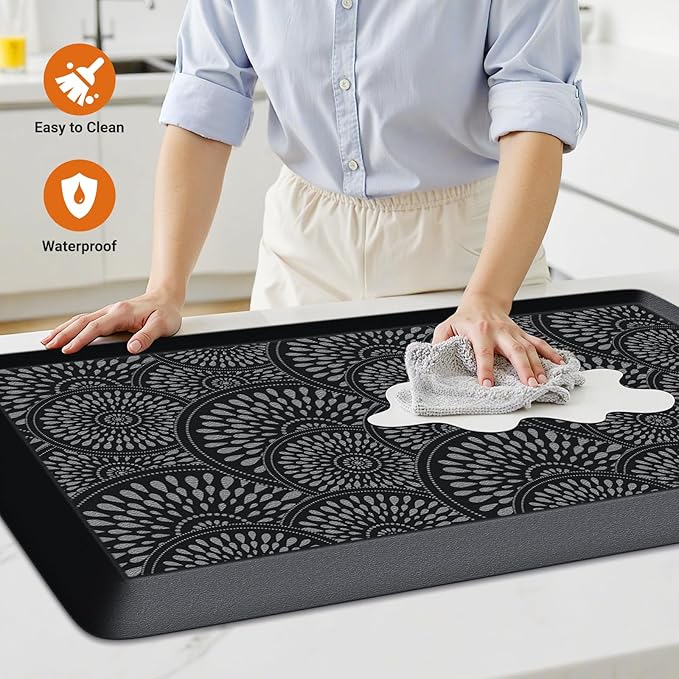 Mattitude 4/5 Inch Kitchen Mat, 17.3x59in Heavy Duty Ergonomic Comfort Foam Standing Desk Mat, Waterproof Non-Slip Standing Mats and Rugs for Kitchen, Office, Black
