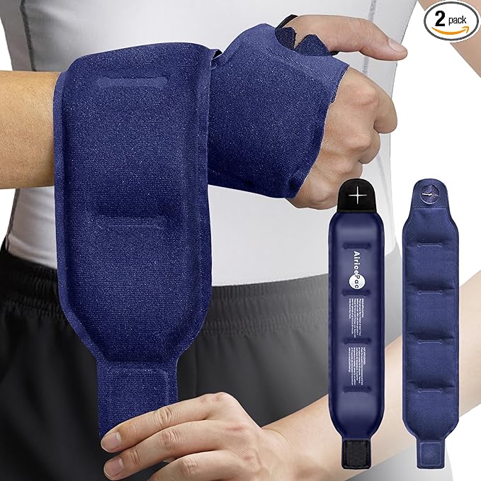 Wrist Ice Pack Wrap for Carpal Tunnel Relief, 2 Gel Packs, Gel Ice Packs for Injuries Reusable for Wrist Hand Pain, Hot Cold Compress Brace for Achilles Tendonitis, Tenosynovitis