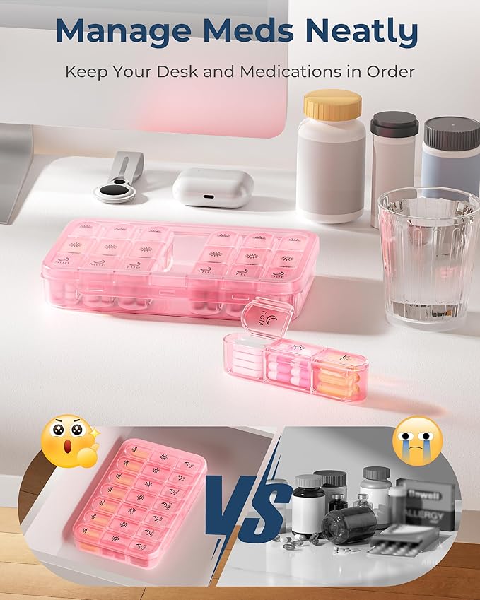 Pill Organizer 3X a Day｜Pink Perfection Portable Pill Case｜7-Day Weekly Compartment｜Stylish Travel Essential for Fashionistas｜BPA-Free Health Companion｜Luxury Bag Must-Have