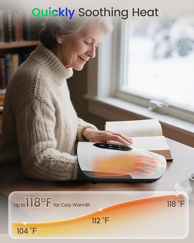 CILI FSA Eligible Larger Size Hand Massager with Heat and Compression, Finger, Palm, Wrist and Hand Massager for Arthritis and Carpal Tunnel Relief, USB-C Rechargeable, White