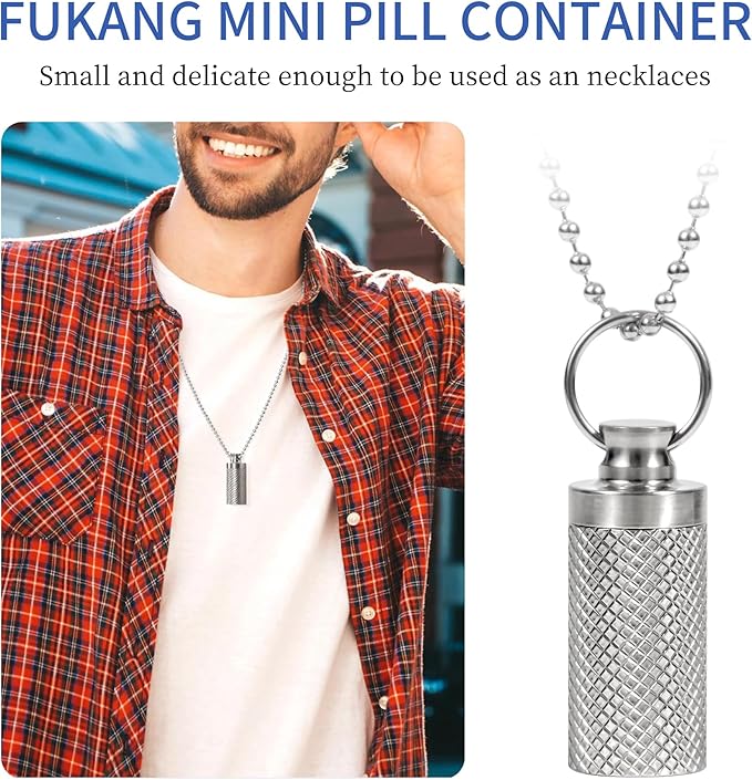 Keychain Pill Holder (2 Pack), Metal Small Pill Case, Waterproof Portable Travel Pill Box, Pill Container for Purse