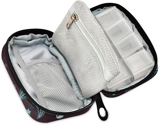 Travel Pill Organizer Bag Weekly Pill Organizer Case Gothic Skull Butterfly Portable Small Daily Pill Boxes for Vitamin Fish Oils Supplement Holder with Zipper Compact Size