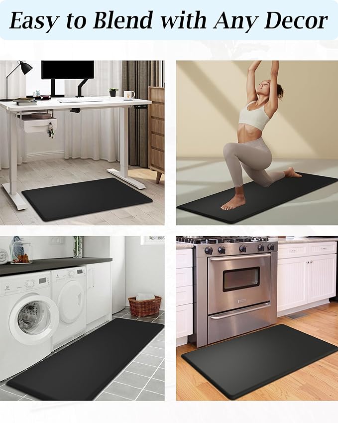 Artnice Anti Fatigue Kitchen Floor Mat, 3/4 Inch Thick Non-Slip Standing Desk Mat, Waterproof Comfort Kitchen Rugs for Home, Sink, Office, Laundry (20" x 47.2", Black)