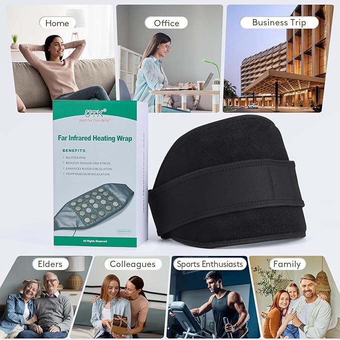 UTK Far Infrared Heating Pad for Back Pain Relief, Hot to 159℉, Gift for Women Men, Heating Pads for Lower Back, 24 Timers Auto-Off, 20 Natural Jade, 35-55" Adjustable Size