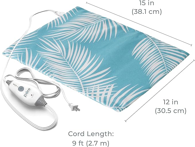 Pure Enrichment PureRelief Express Designer Series Electric Heating Pad - 12” x 15” Fast-Heating with 4 Heat Settings, Machine-Washable Fabric, & 2-Hour Auto Safety Shut-Off - Palm Aqua