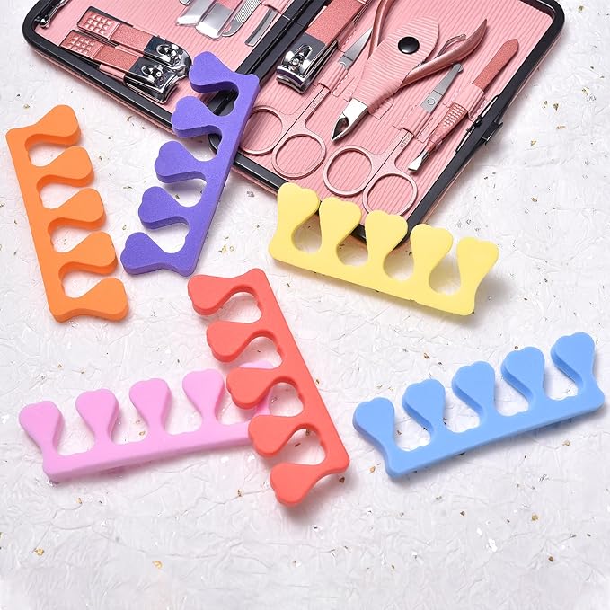 Toe Separators Set 24pcs Colorful Heart Sponge Toe Spacers Soft Foam Toe Finger Dividers for Nail Art, Polishing Gel Painting Toe Separators for Men & Women Spa, Pedicure, Manicure Tool