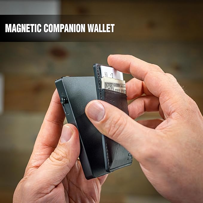 Faraday Wallet - RFID Blocking | Aluminum Credit Card Holder | Slim Minimalist Wallet | Locking Button Release | MagSafe Compatible | Money Clip | Genuine Leather (Faraday Companion Wallet)