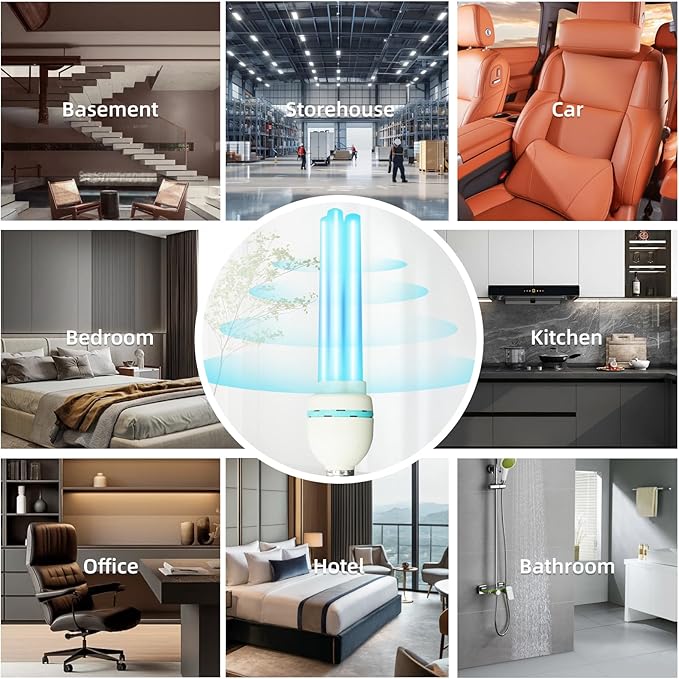 36W Ozone Free UVC Light Bulb, 254 nm wavelength UV Lamp for Basement/Storehouse/Car/Kitchen/Bedroom, E26 110V UVC Light Bulb