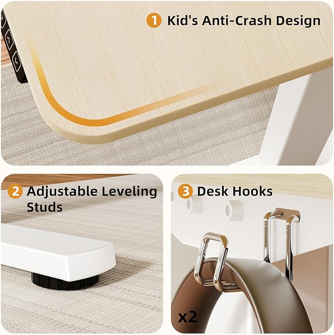ERGOMAKER Electric Standing Desk, 43.3" x 23.6" Height Adjustable Sit Stand Desk with Splice Board for Home Office, Computer Desk Memory Preset (White Frame, Gold Oak Desktop)
