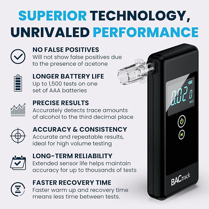 BACtrack Trace Professional Breathalyzer | DOT & NHTSA Compliant | Alcohol Tester with Police-Grade Accuracy | Portable Breathalyzers for Alcohol Testing | BAC Tester