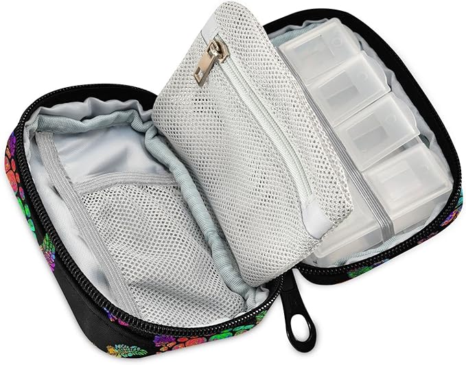 Pill Box Boho Sea Turtle with Lotuses and Mandala 7 Day Pill Case Travel Pill Organizer Bag with Zipper Portable Weekly Vitamin Medicine Supplement Holder Pouch Bag