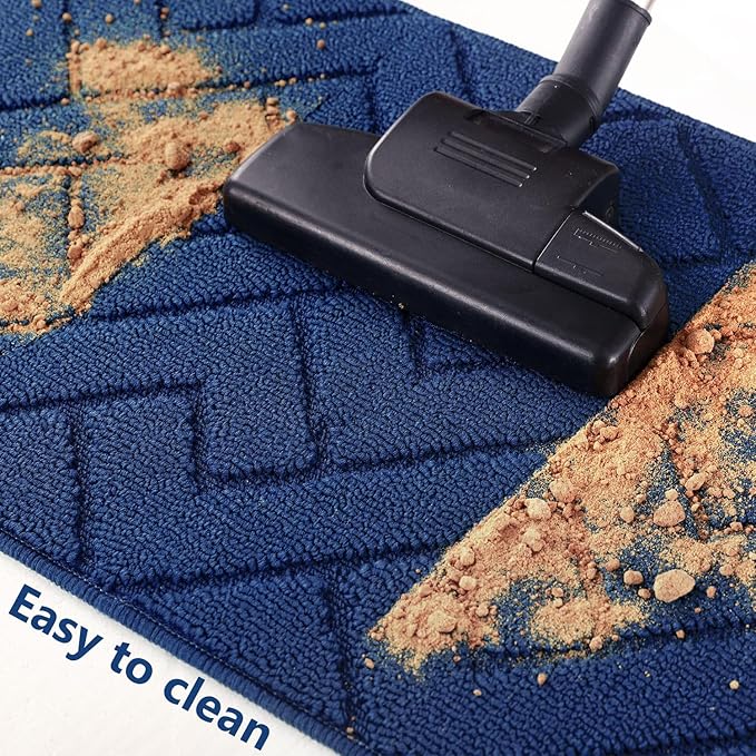 hicorfe Kitchen Rugs and Mats Sets,2 Pieces Super Absorbent Polypropylene Non-Slip Rug,Soft Comfort Floor Mat,Washable for Kitchen,Hallway,Office,Sink,Laundry(24" x 35"+24" x 35",Navy Blue)