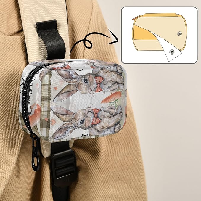 Brown Plaid Bunny Easter Travel Pill Organizer Case Box Container Weekly Portable Vitamin Medicine Holder Storage Bag with Zipper Removable